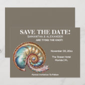 Iridescent Conch Shell Beach Wedding Announcement 招待状 (正面/裏面)