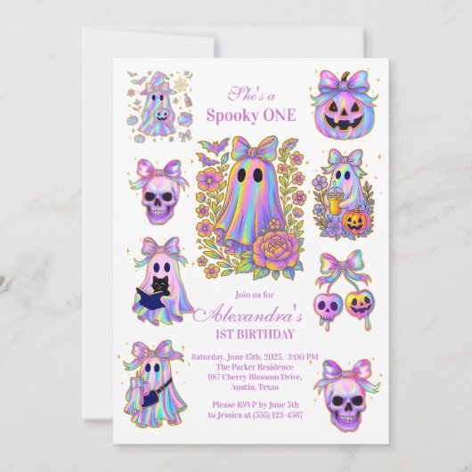 Iridescent Coquette Spooky ONE Halloween 招待状 (正面)