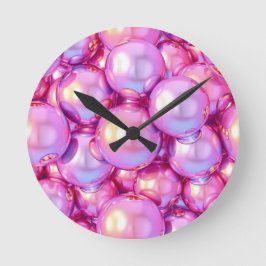 Iridescent Cyber-Bubbles Y2K Clock ラウンド壁時計