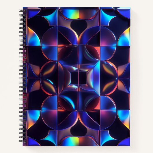 Iridescent Geometric Glow Spiral Notebook - Abstra ノートブック (正面)