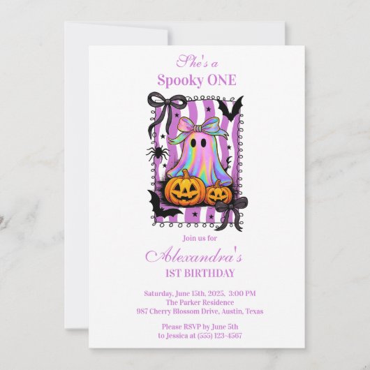 Iridescent Ghost Coquette Bow Spooky One 招待状 (正面)