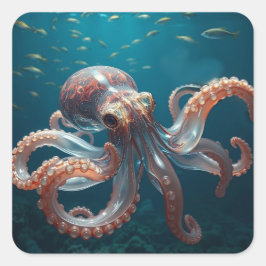 Iridescent Glass Octopus Art | Deep Sea Fantasy   スクエアシール