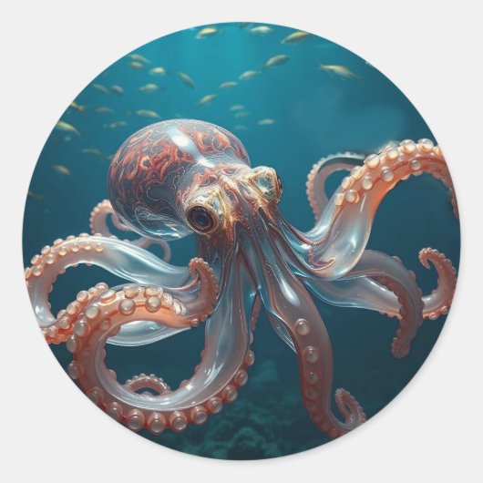Iridescent Glass Octopus Art | Deep Sea Fantasy   ラウンドシール (正面)