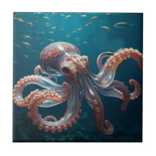 Iridescent Glass Octopus Art | Deep Sea Life タイル (正面)