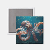 Iridescent Glass Octopus Art | Deep Sea Life マグネット (正面/裏面)