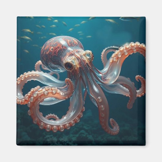 Iridescent Glass Octopus Art | Deep Sea Life マグネット (正面)
