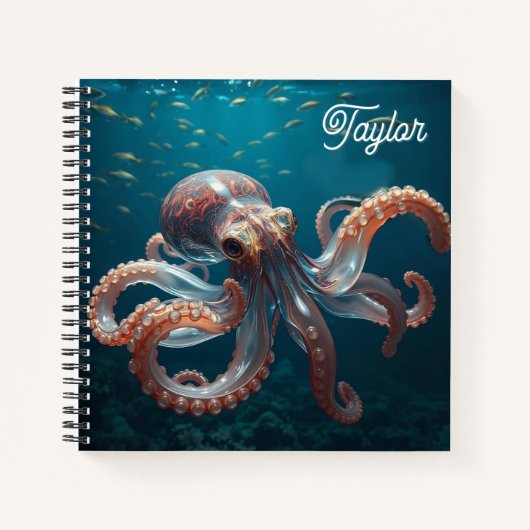 Iridescent Glass Octopus Art | Personalized ノートブック (正面)