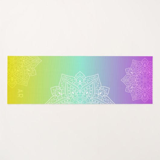 Iridescent Gradient Asymmetric Mandala & Initials ヨガマット (正面(横))