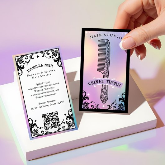 Iridescent holographic Hair Stylist Beauty Salon 名刺
