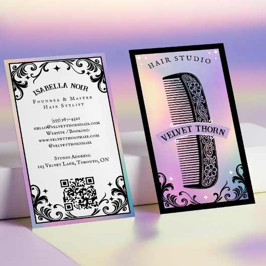 Iridescent holographic Hair Stylist Beauty Salon 名刺