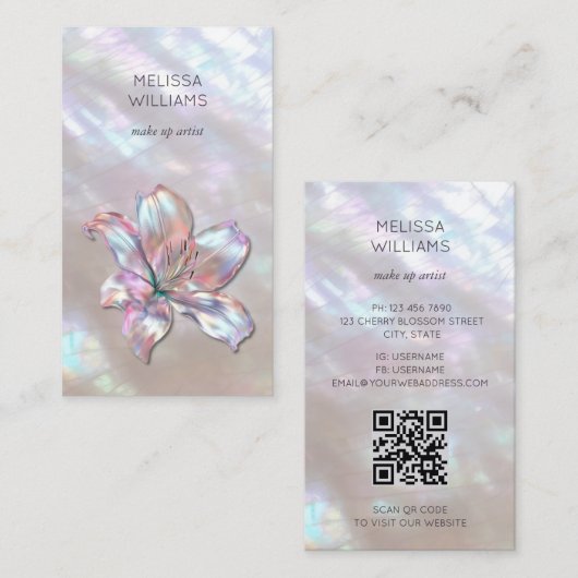 Iridescent Holographic Lily Qr Code 名刺 (正面/裏面)