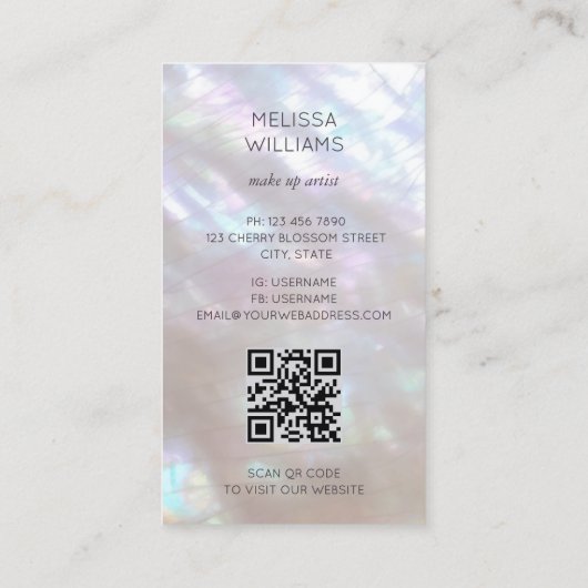 Iridescent Holographic  Lily Qr  Code 名刺 (裏面)