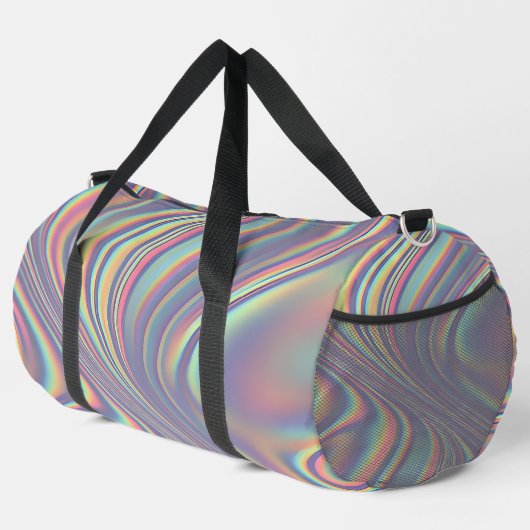 Iridescent Holographic Swirl Texture ダッフルバッグ (右コーナー)