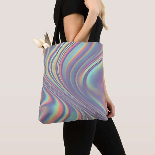 Iridescent Holographic Swirl Texture トートバッグ (クローズアップ)