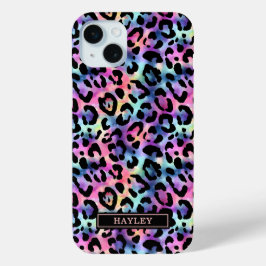 Iridescent Leopard Print Monogrammed iPhone 15 Miniケース