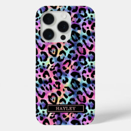 Iridescent Leopard Print Monogrammed iPhone 15 Proケース