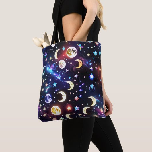 Iridescent Moonstone Opal Lunar Phases トートバッグ (クローズアップ)