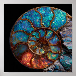 Iridescent Opalized Ammonite Fossil Detail ポスター