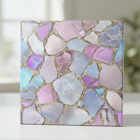 Iridescent Pastel Gemstone Gold Mosaic タイル