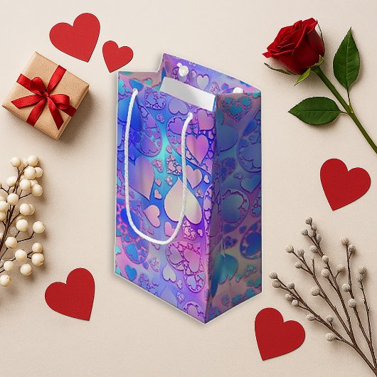 Iridescent Pastel Kawaii Heart Pattern Design スモールペーパーバッグ