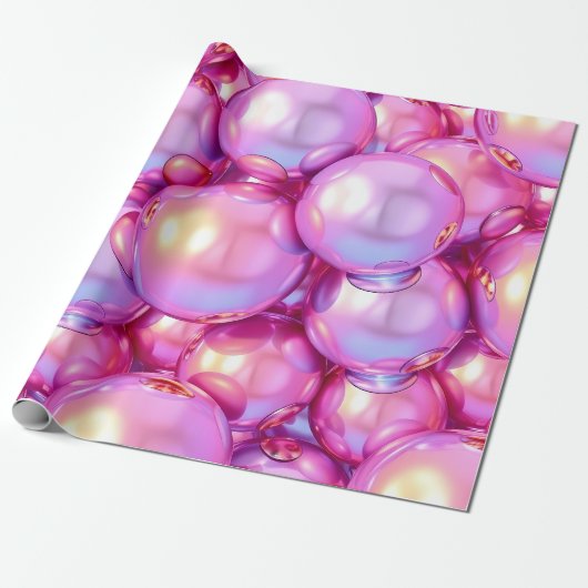 Iridescent Pink 3D Glossy Bubble Pattern Wrapping  ラッピングペーパー (アンロールド)