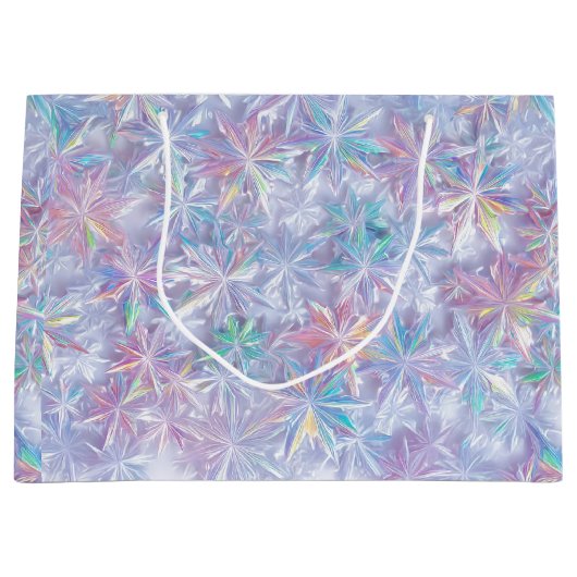 Iridescent shimmering snowflakes pattern ラージペーパーバッグ (正面)