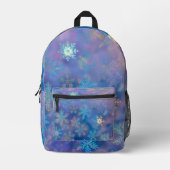 Iridescent snowflakes プリントバックパック (正面)