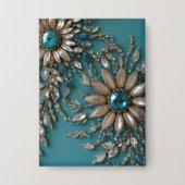 Iridescent teal glass beads rectangle button 缶バッジ (正面)