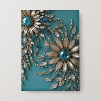 Iridescent teal glass beads rectangle button 缶バッジ