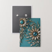 Iridescent teal glass beads rectangle button 缶バッジ (正面/裏面)