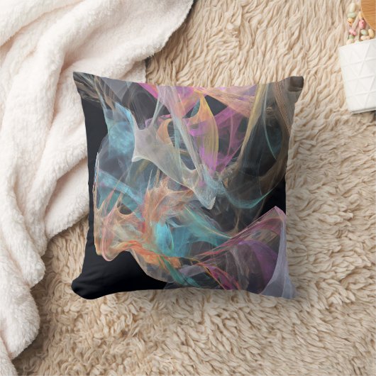 Iridescent Thread Vortex Teal Magenta Glow クッション (ブランケット)