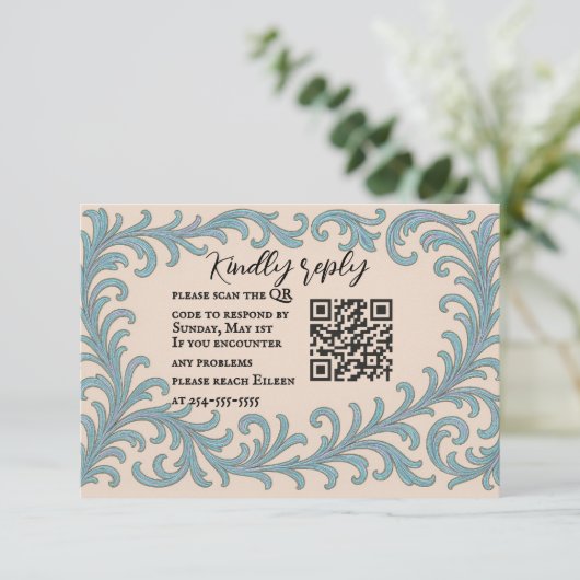 Iridescent Vow QR Code Wedding RSVP Card (スタンド正面)