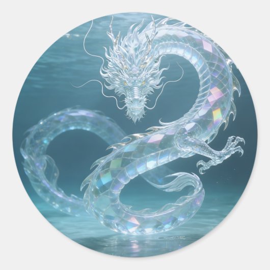 Iridescent Water Dragon Art Fantasy Dragon Design  ラウンドシール (正面)
