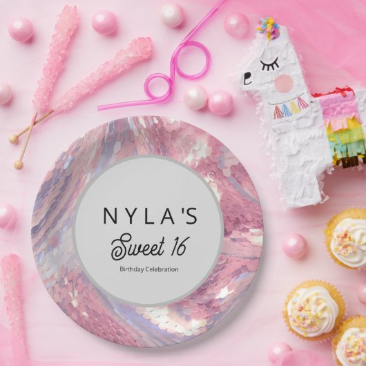 Iridesecent Pink and Purple Sequin ペーパープレート (パーティー)