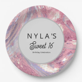 Iridesecent Pink and Purple Sequin ペーパープレート