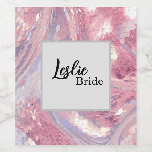 Iridesecent Pink and Purple Sequin ワインラベル (シングルラベル)