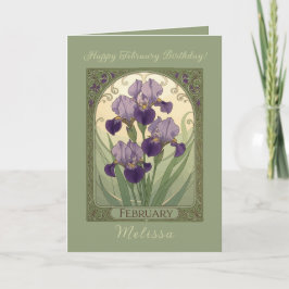 Iris Birthday Flowers February Art Nouveau Style カード