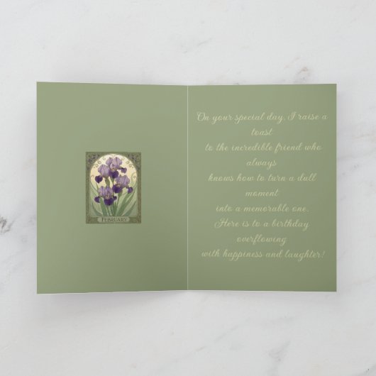 Iris Birthday Flowers February Art Nouveau Style カード (内部)