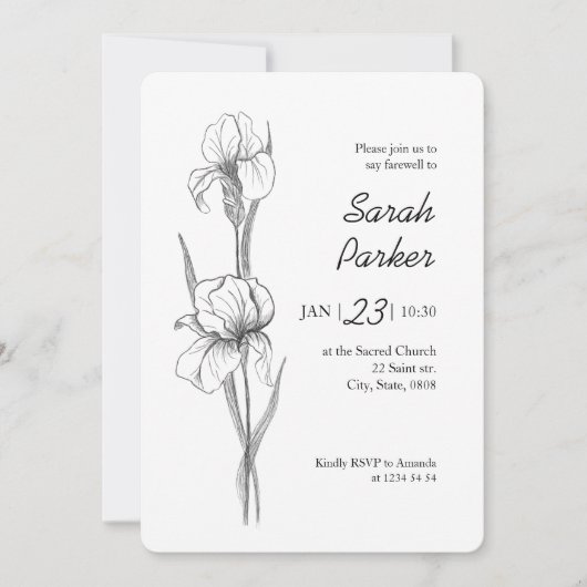 Iris Flower Celebration of Life Memorial Card 招待状 (正面)