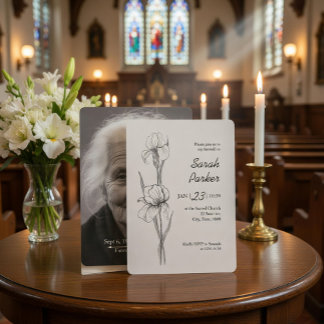 Iris Flower Celebration of Life Memorial Card 招待状