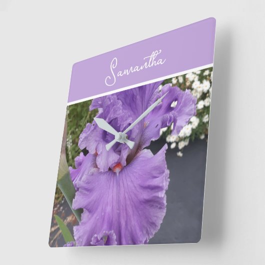 Iris Flower Flowers Purple Lavender Lilac Apron スクエア壁時計 (傾斜)