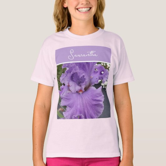 Iris Flower Flowers Purple Lavender Lilac Floral Tシャツ (正面)