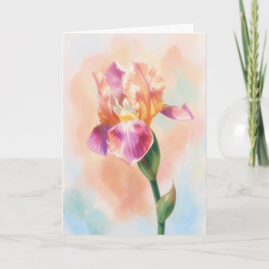 Iris Flower in Pink Watercolor Art Note Card カード (正面)