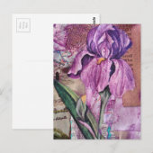 Iris Flower mixed media collage Postcard ポストカード (正面/裏面)