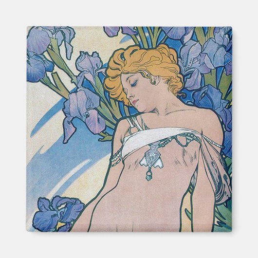 Iris (Four Flowers), Alphonse Mucha マグネット (正面)