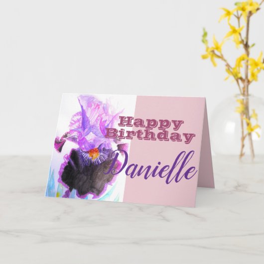 Iris Irises Flower Happy Birthday Womans Name Card カード (黄色い花)