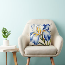 Iris Schwertlilie blau weiß - Aquarell-Design |  クッション
