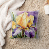 Iris Schwertlilie lila orange - Aquarell-Design |  クッション (ブランケット)