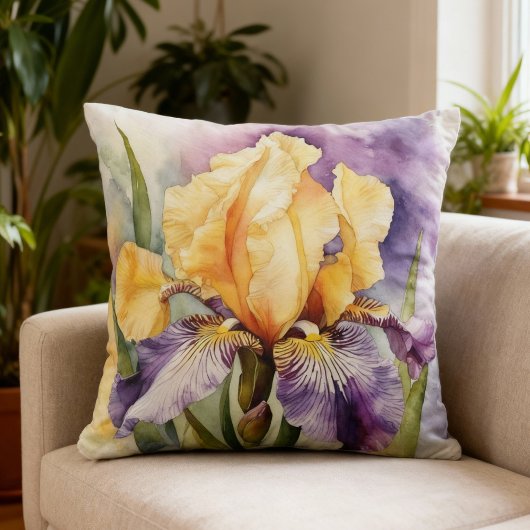 Iris Schwertlilie lila orange - Aquarell-Design |  クッション