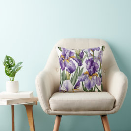 Iris Schwertlilie lila weiß - Aquarell-Design |  クッション